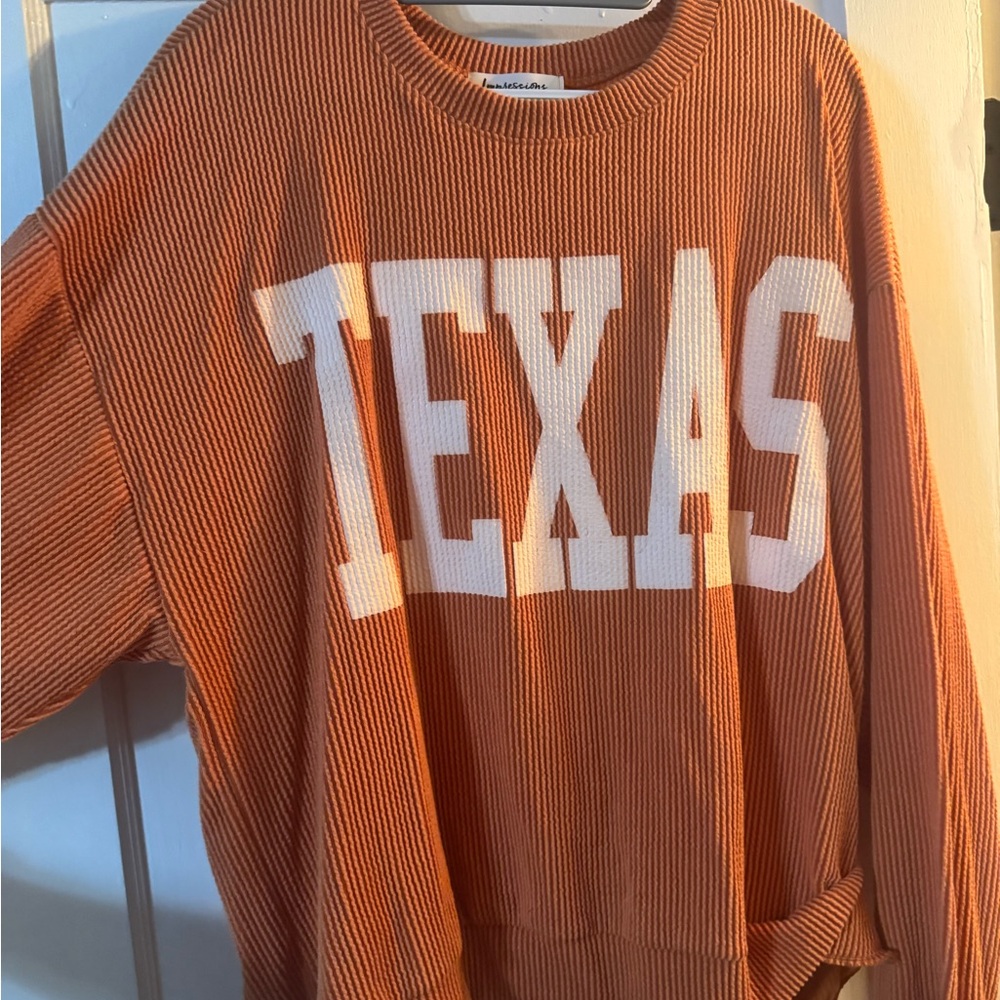 Texas Orange and White Crew Neck Ribbed Sweater